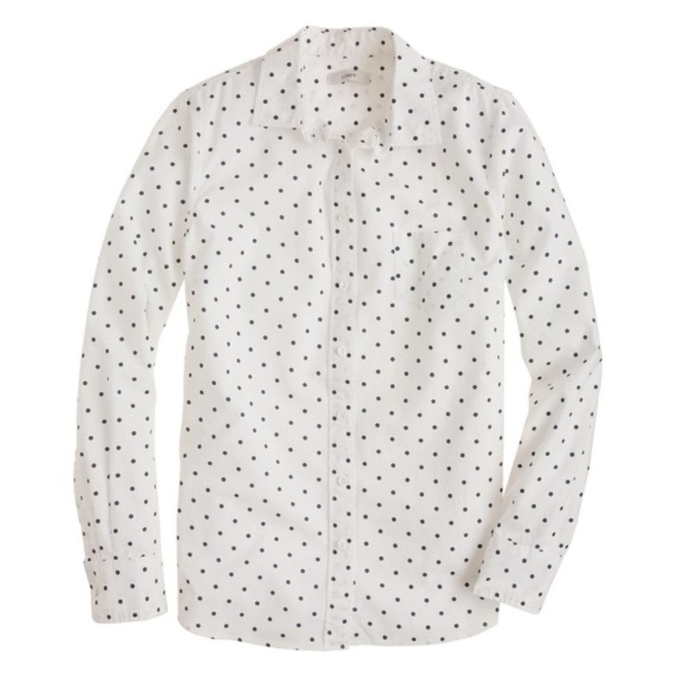 J. Crew Perfect Shirt Ivory Black Poplin Dot Size 0